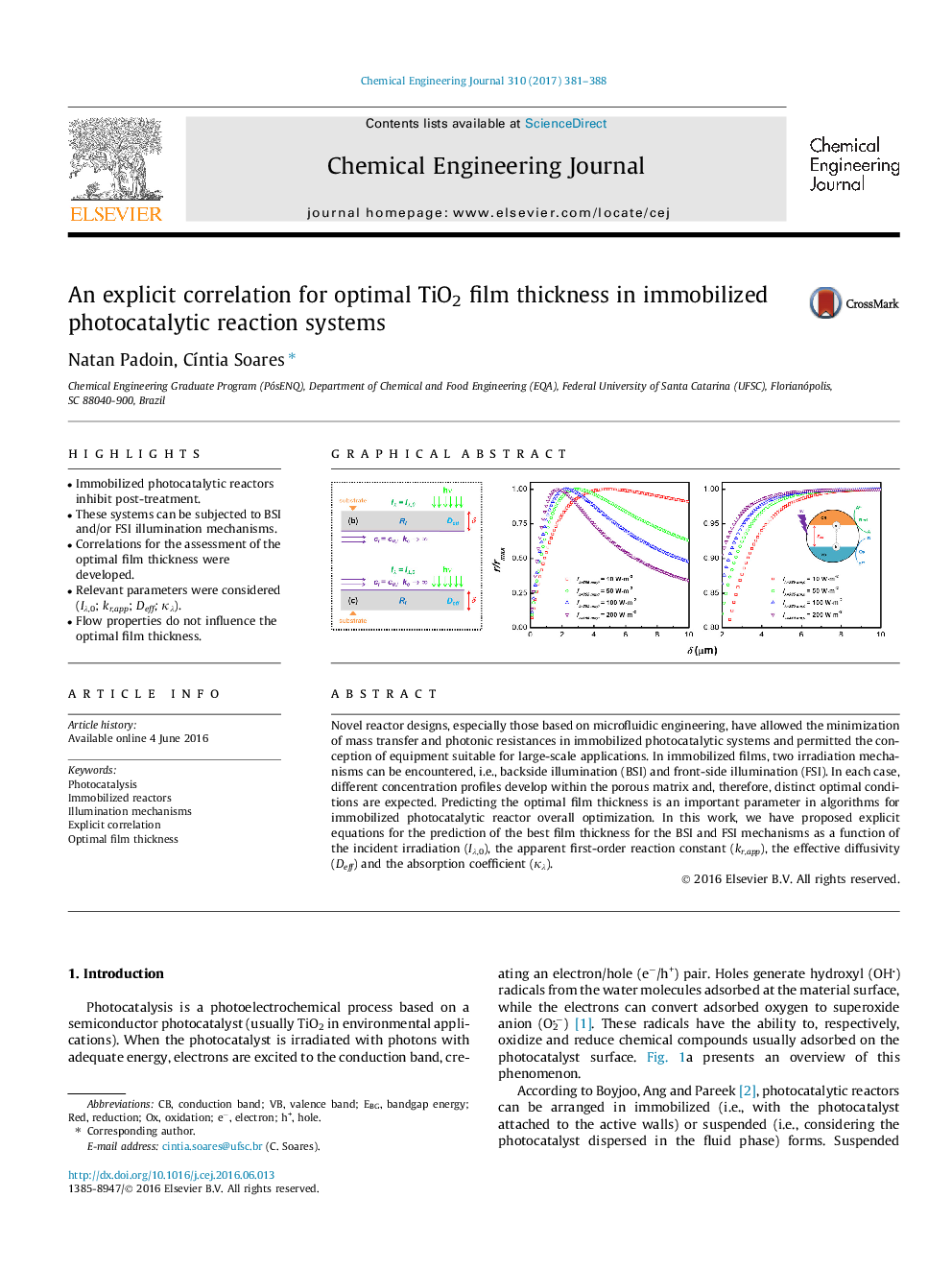 An explicit correlation for optimal TiO2 film thickness in immobilized photocatalytic reaction systems