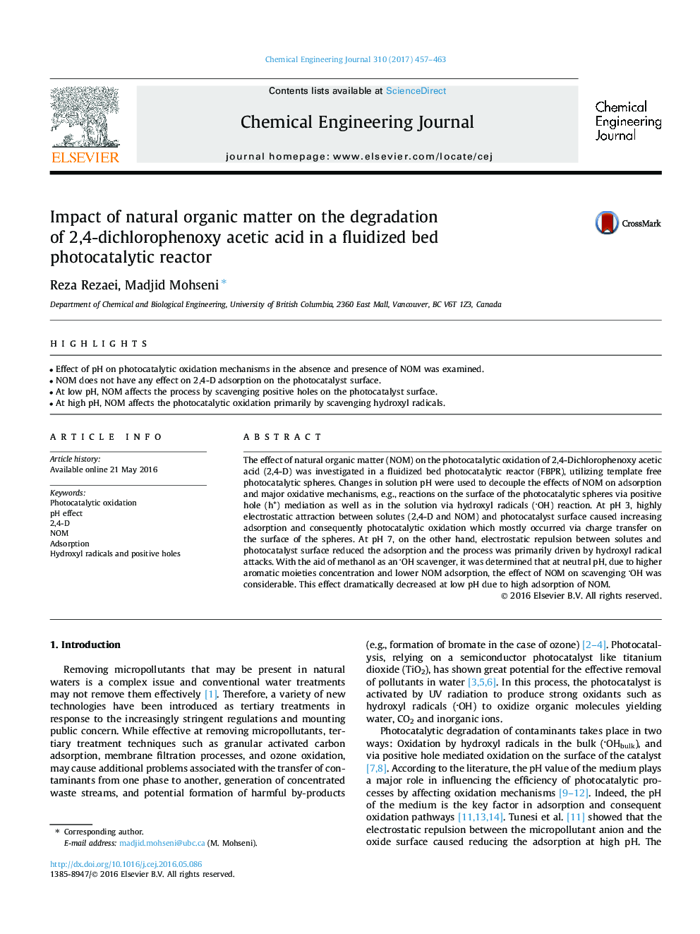 Impact of natural organic matter on the degradation of 2,4-dichlorophenoxy acetic acid in a fluidized bed photocatalytic reactor