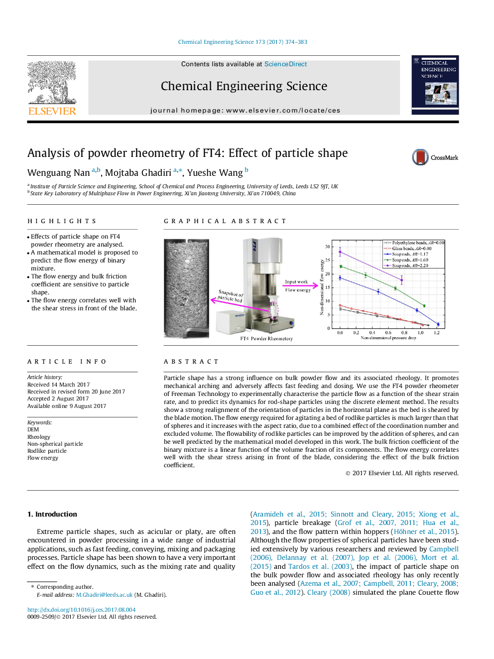 Analysis of powder rheometry of FT4: Effect of particle shape