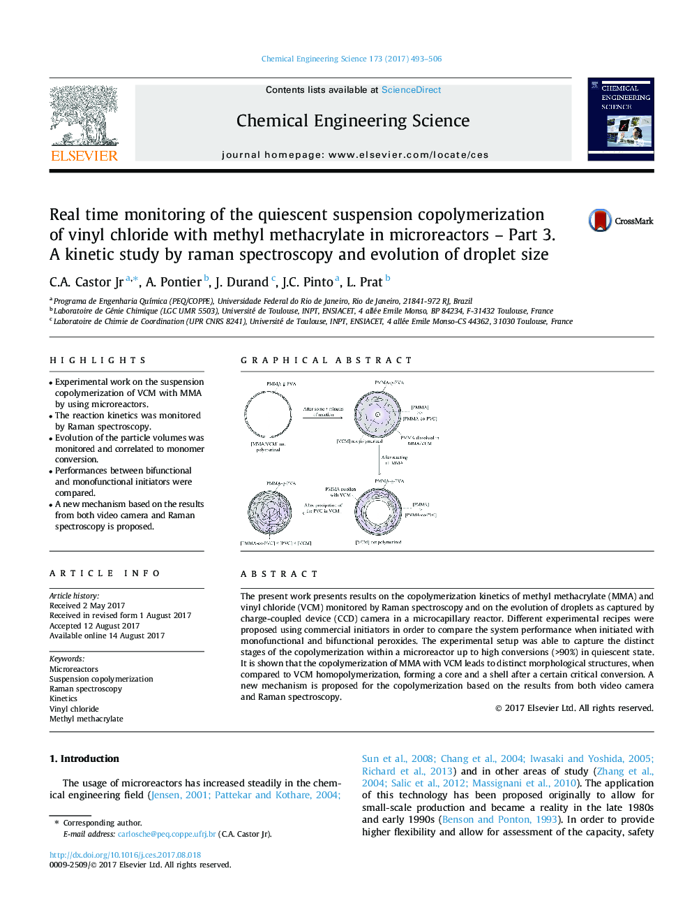 Real time monitoring of the quiescent suspension copolymerization of vinyl chloride with methyl methacrylate in microreactors - Part 3. A kinetic study by raman spectroscopy and evolution of droplet size