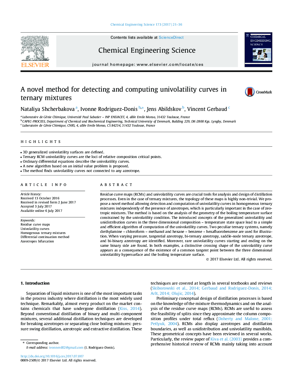 A novel method for detecting and computing univolatility curves in ternary mixtures