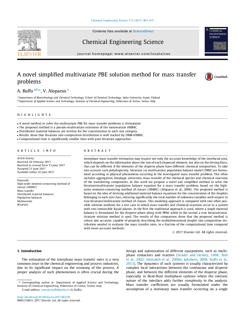 A novel simplified multivariate PBE solution method for mass transfer problems