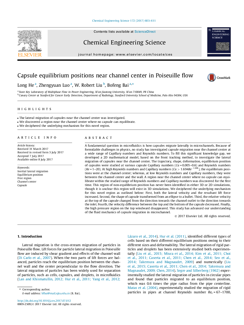 Capsule equilibrium positions near channel center in Poiseuille flow