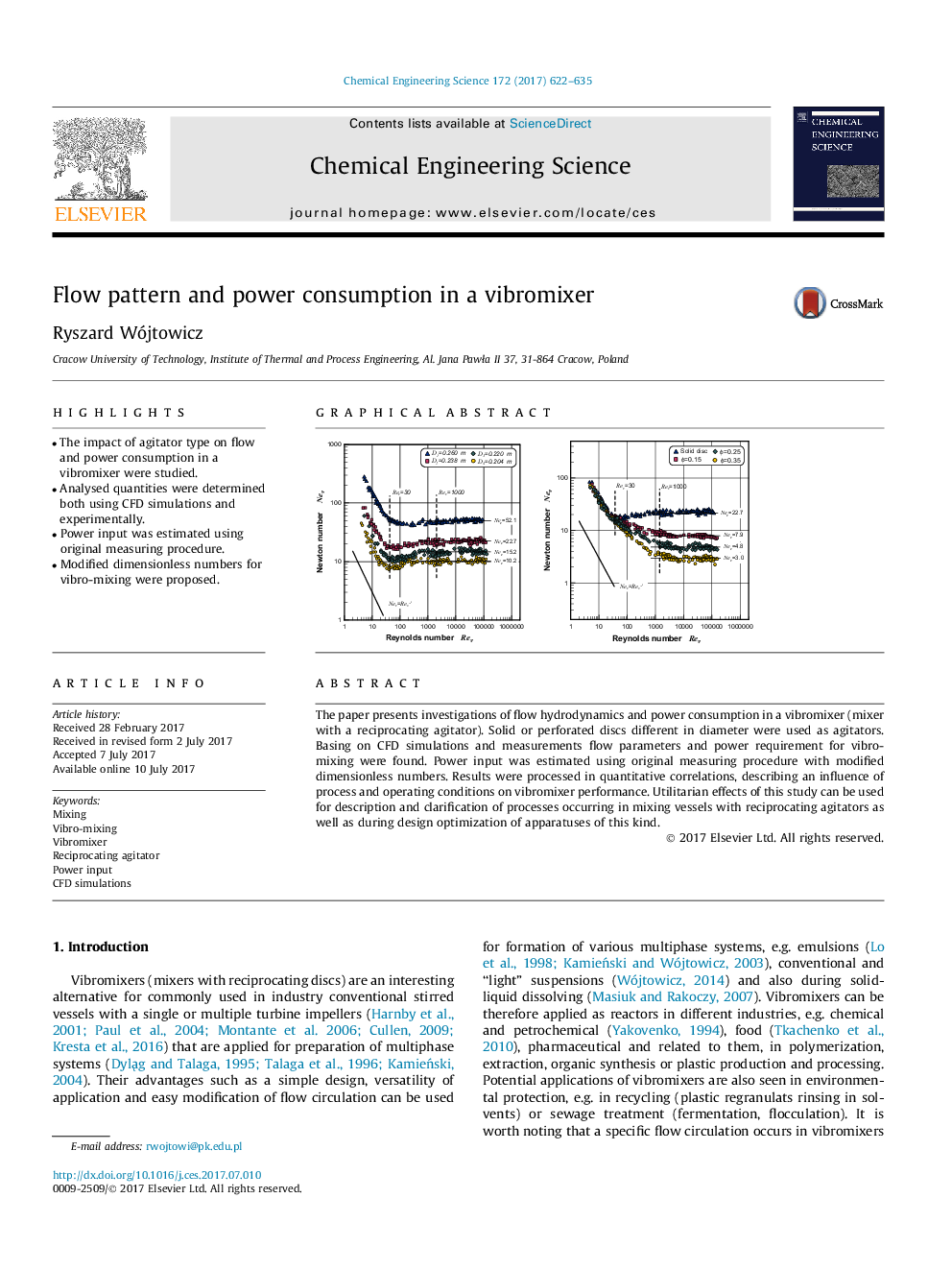 Flow pattern and power consumption in a vibromixer