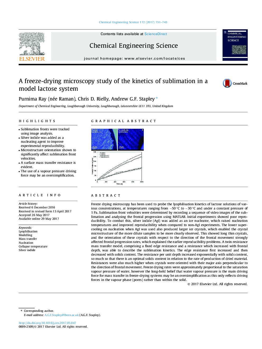 یک مطالعه میکروسکوپ یخ خشک خشک کردن سینتیک سولیزاسیون در سیستم لاکتوز مدل