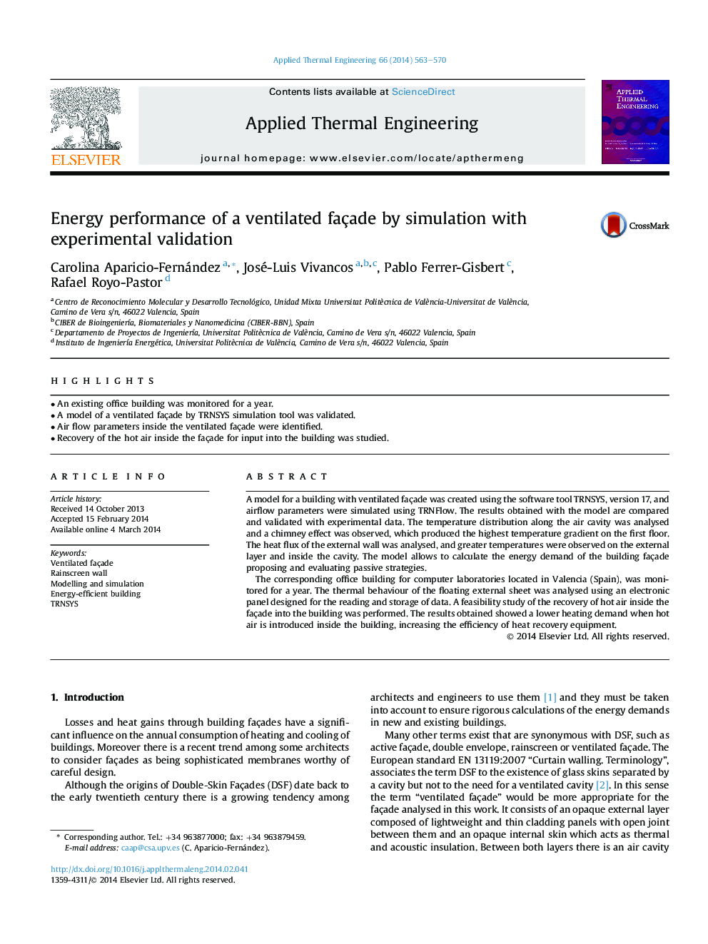 Energy performance of a ventilated façade by simulation with experimental validation