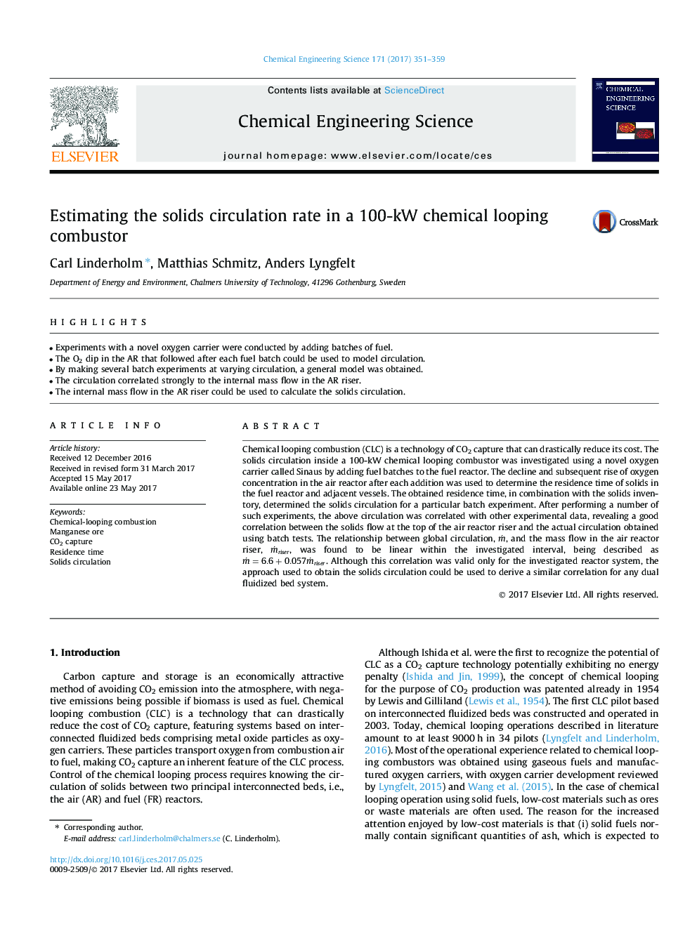 Estimating the solids circulation rate in a 100-kW chemical looping combustor