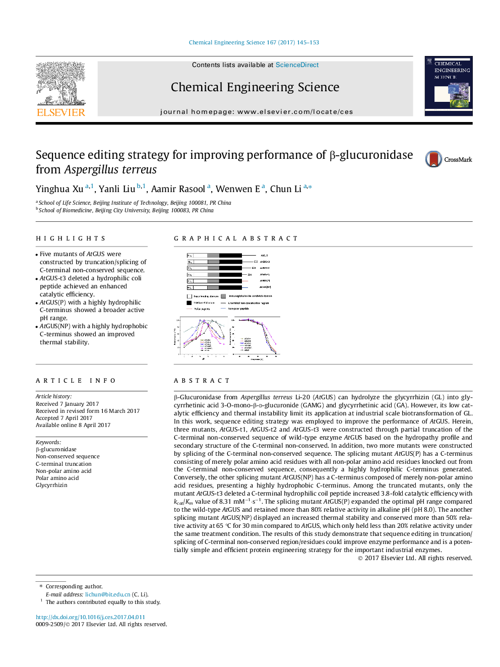 Sequence editing strategy for improving performance of Î²-glucuronidase from Aspergillus terreus