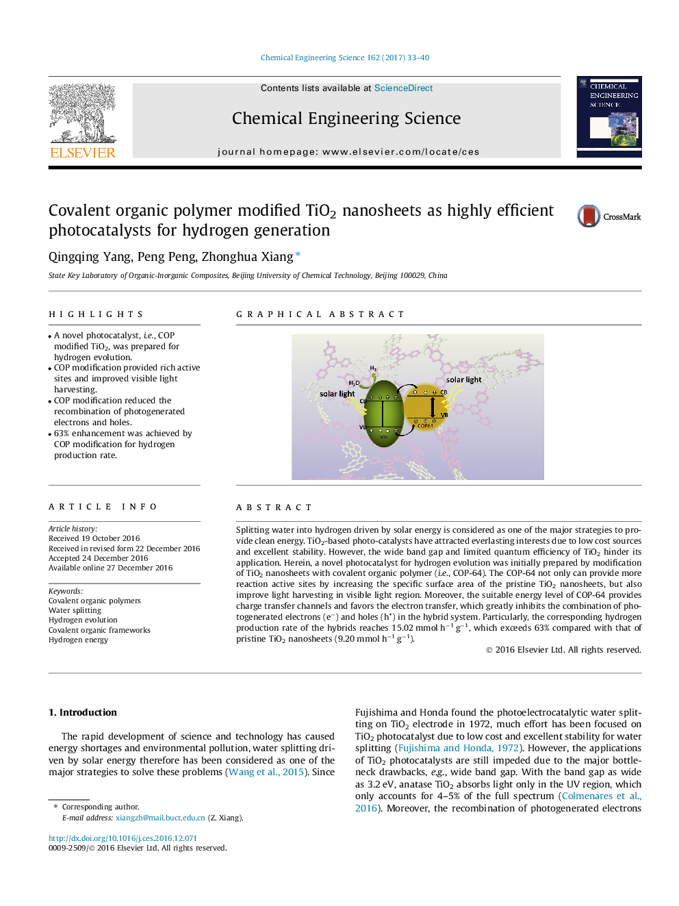 Covalent organic polymer modified TiO2 nanosheets as highly efficient photocatalysts for hydrogen generation