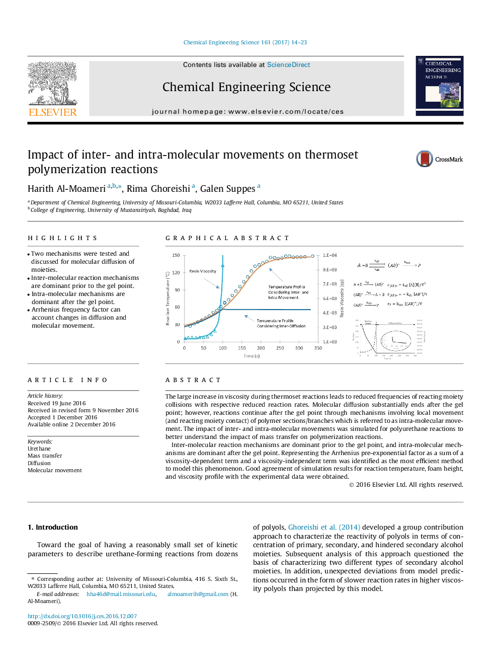 Impact of inter- and intra-molecular movements on thermoset polymerization reactions