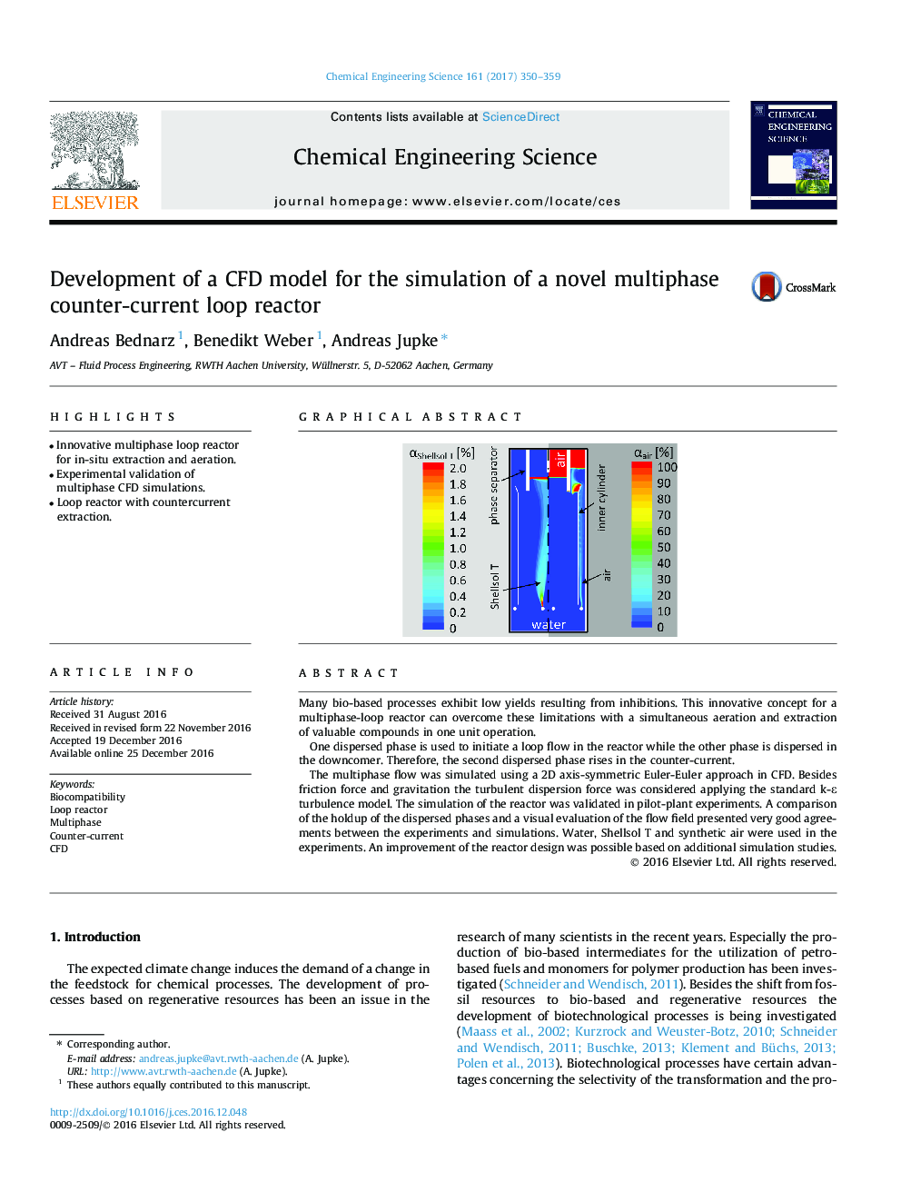 Development of a CFD model for the simulation of a novel multiphase counter-current loop reactor