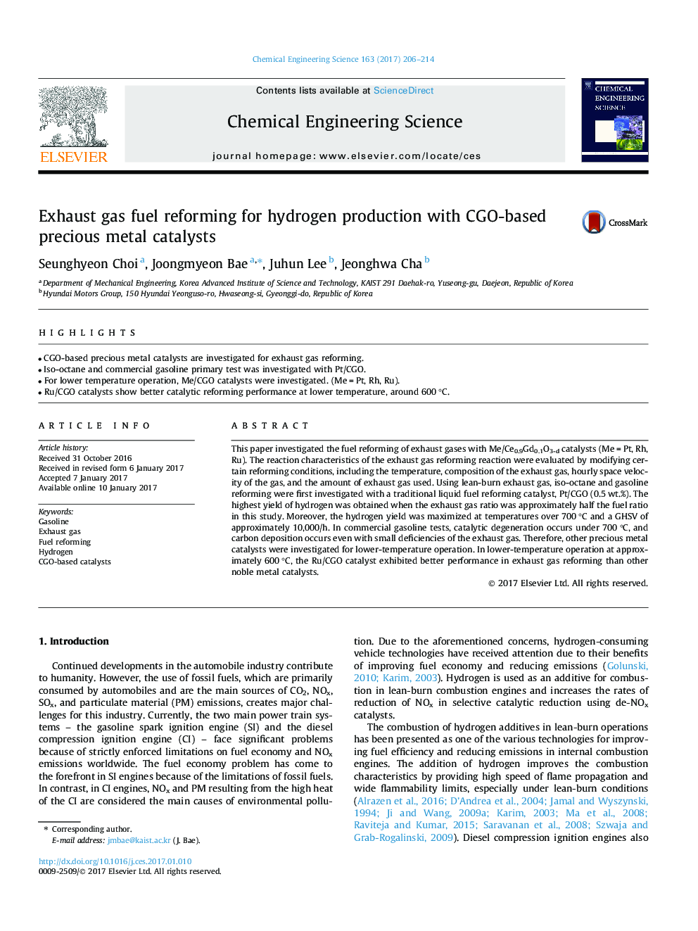 Exhaust gas fuel reforming for hydrogen production with CGO-based precious metal catalysts