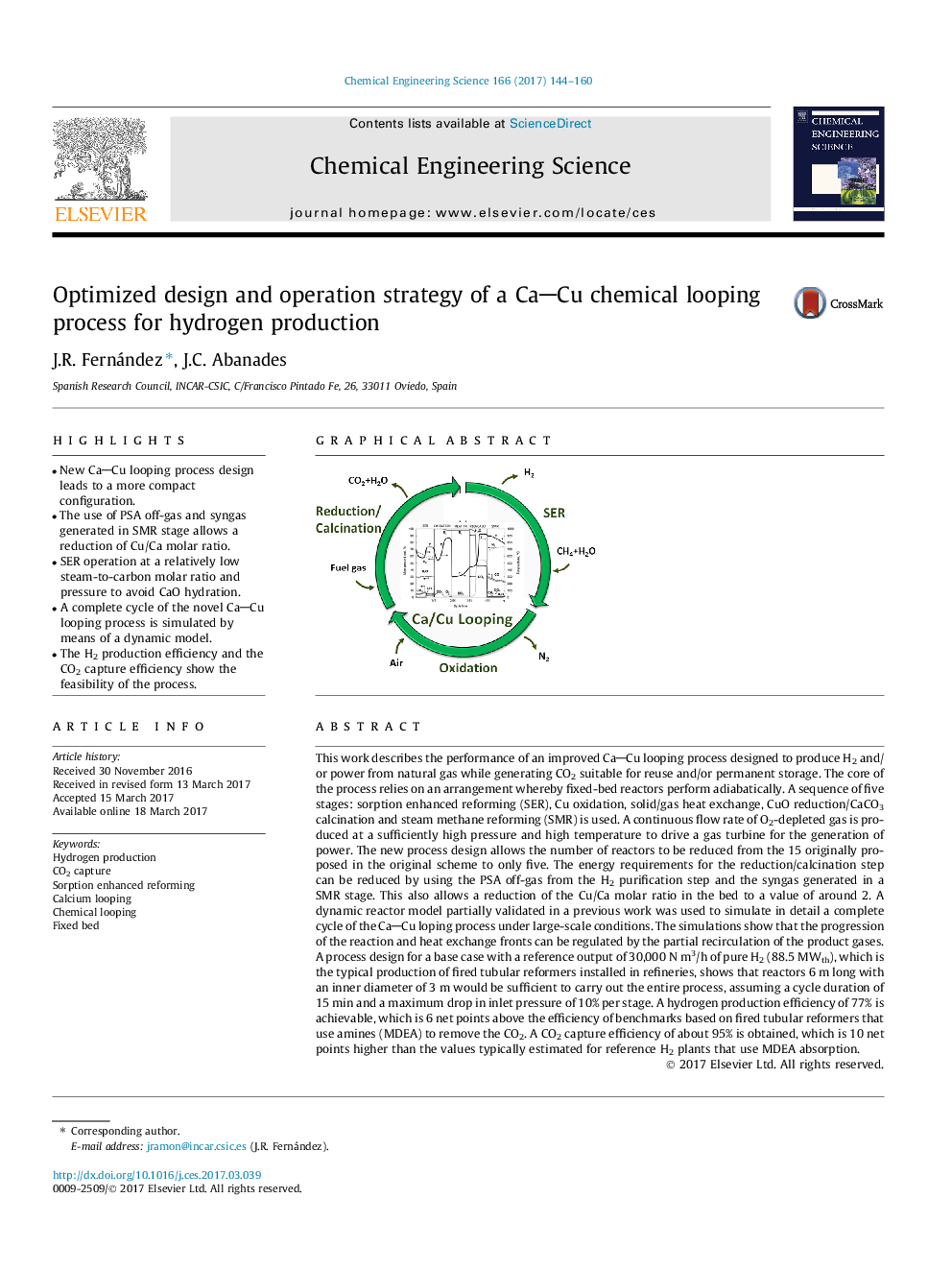 Optimized design and operation strategy of a CaCu chemical looping process for hydrogen production