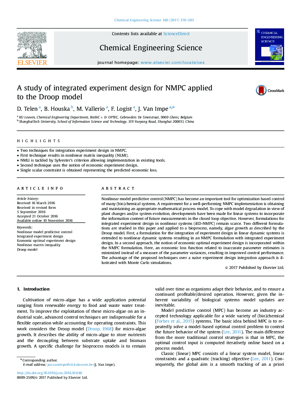 A study of integrated experiment design for NMPC applied to the Droop model
