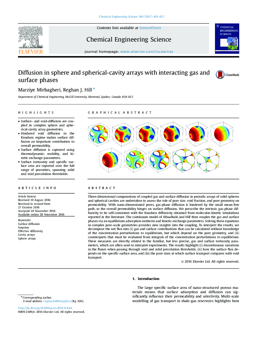 Diffusion in sphere and spherical-cavity arrays with interacting gas and surface phases