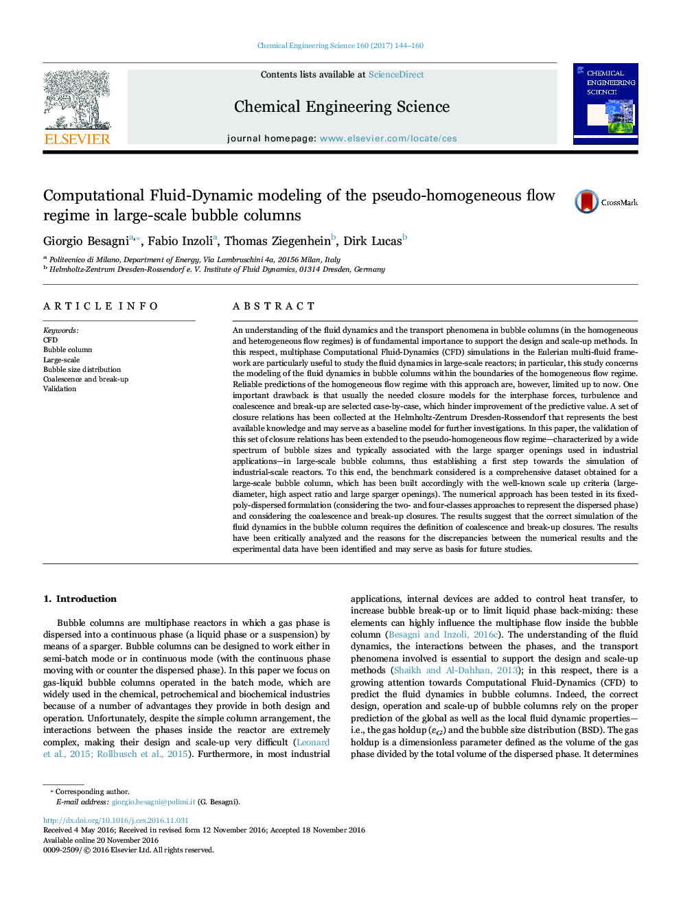 Computational Fluid-Dynamic modeling of the pseudo-homogeneous flow regime in large-scale bubble columns