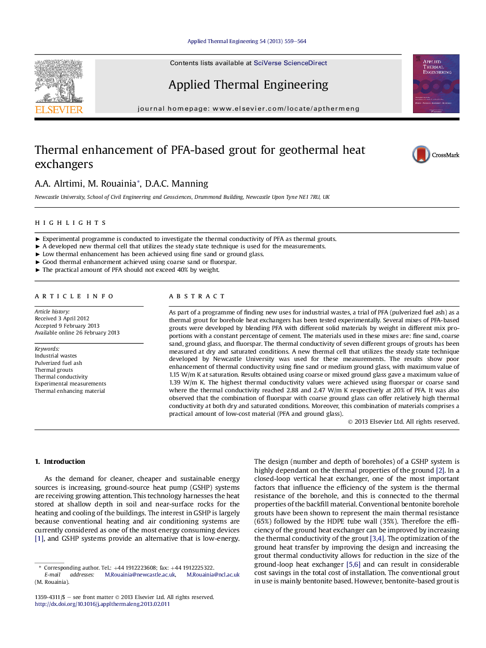 Thermal enhancement of PFA-based grout for geothermal heat exchangers