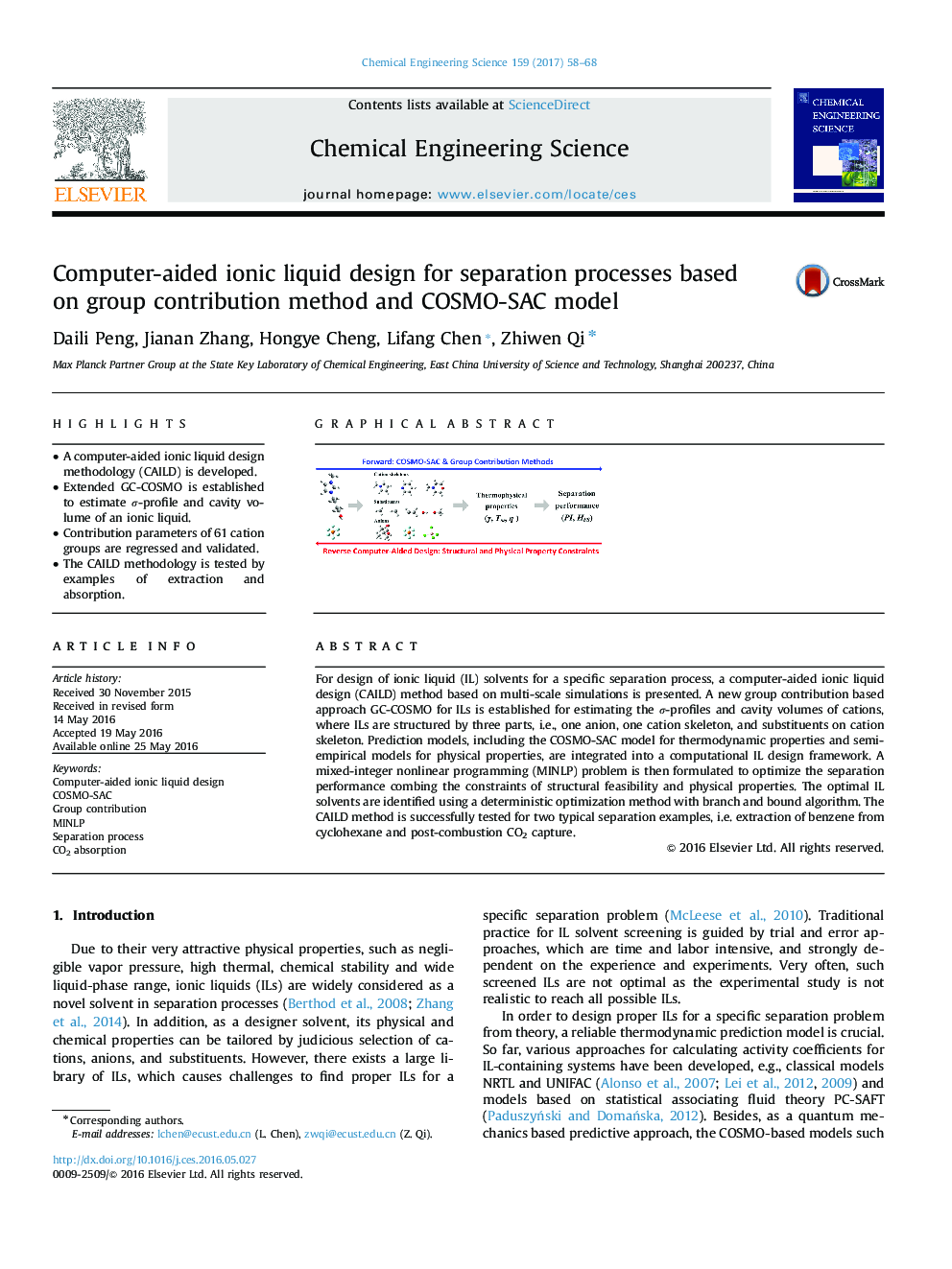 عکس صفحه اول مقاله: Computer-aided ionic liquid design for separation processes based on group contribution method and COSMO-SAC model Computer-aided ionic liquid design for separation processes based on group contribution method and COSMO-SAC model