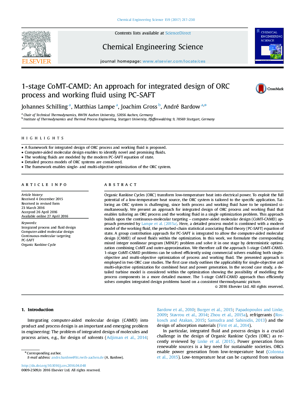 1-stage CoMT-CAMD: An approach for integrated design of ORC process and working fluid using PC-SAFT