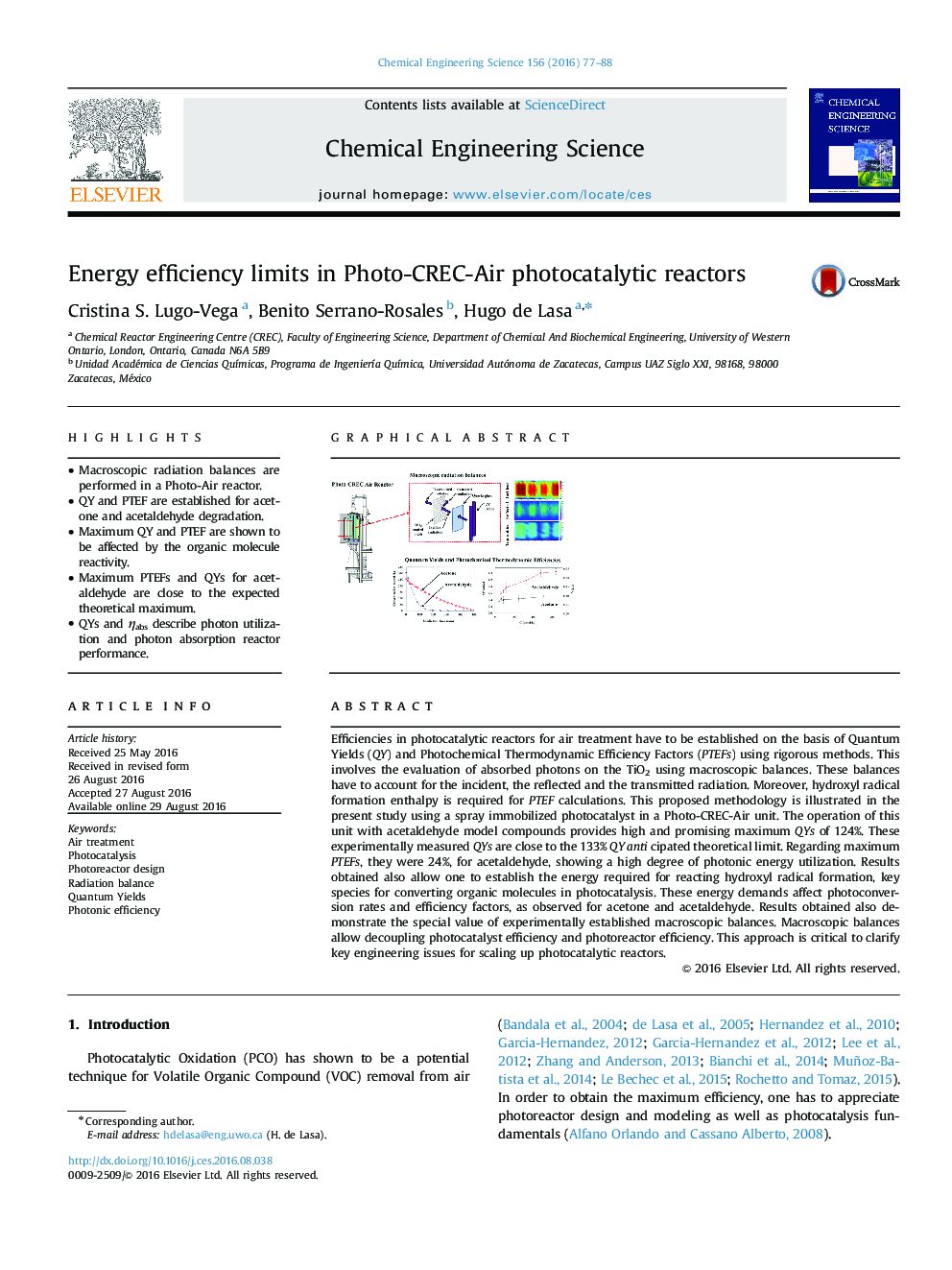 Energy efficiency limits in Photo-CREC-Air photocatalytic reactors