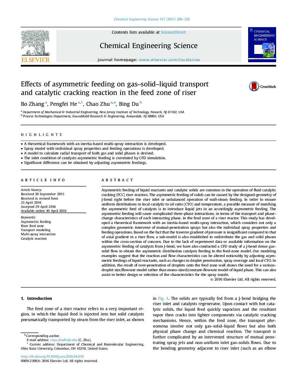 Effects of asymmetric feeding on gas-solid-liquid transport and catalytic cracking reaction in the feed zone of riser