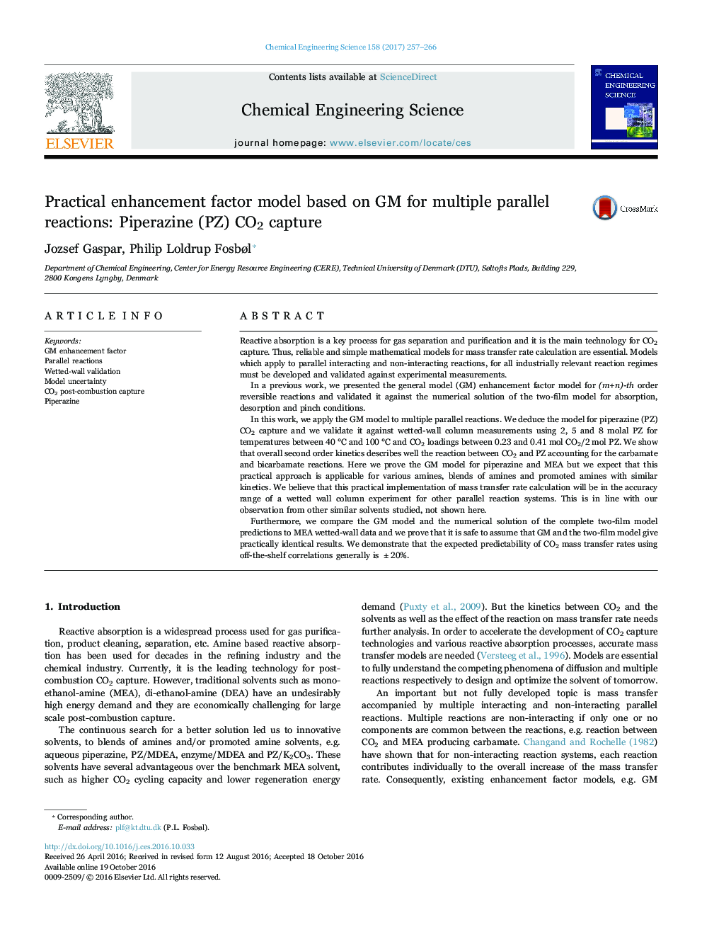 Practical enhancement factor model based on GM for multiple parallel reactions: Piperazine (PZ) CO2 capture