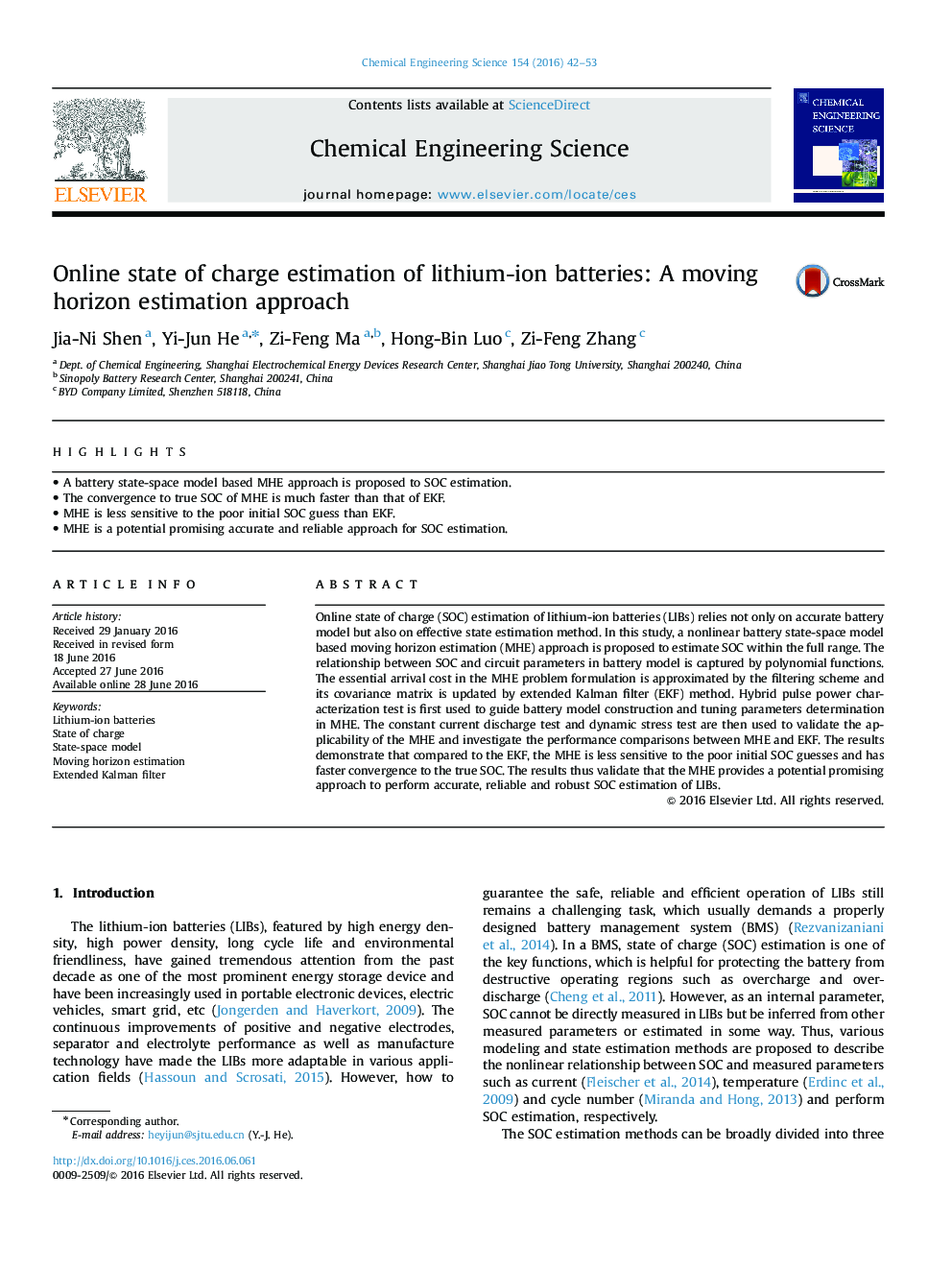 Online state of charge estimation of lithium-ion batteries: A moving horizon estimation approach