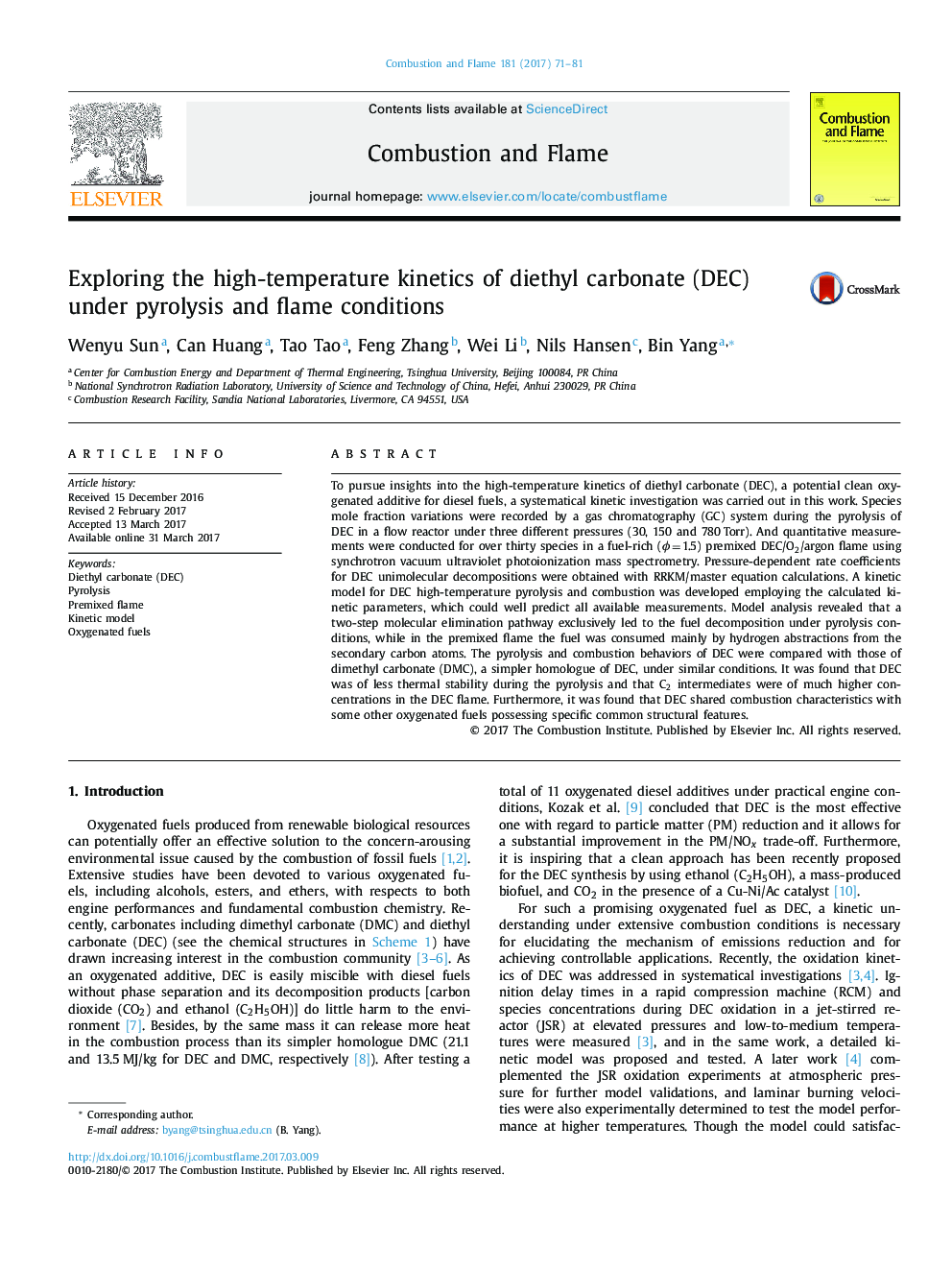 Exploring the high-temperature kinetics of diethyl carbonate (DEC) under pyrolysis and flame conditions