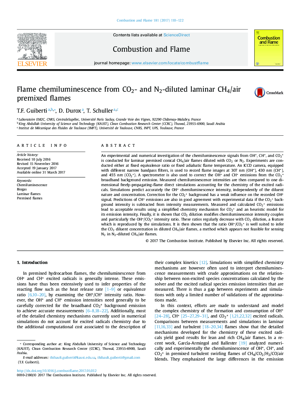 Flame chemiluminescence from CO2- and N2-diluted laminar CH4/air premixed flames