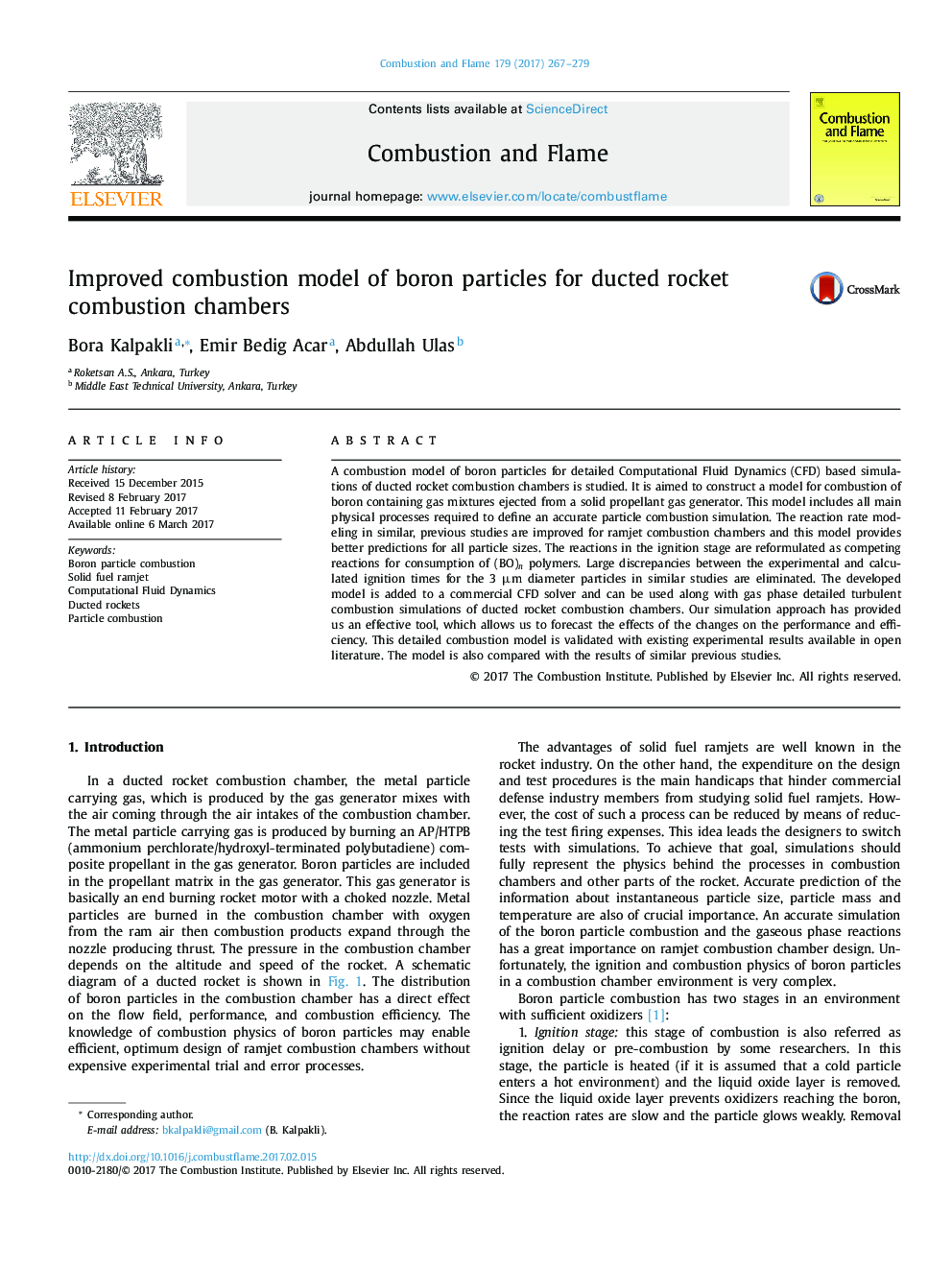 Improved combustion model of boron particles for ducted rocket combustion chambers