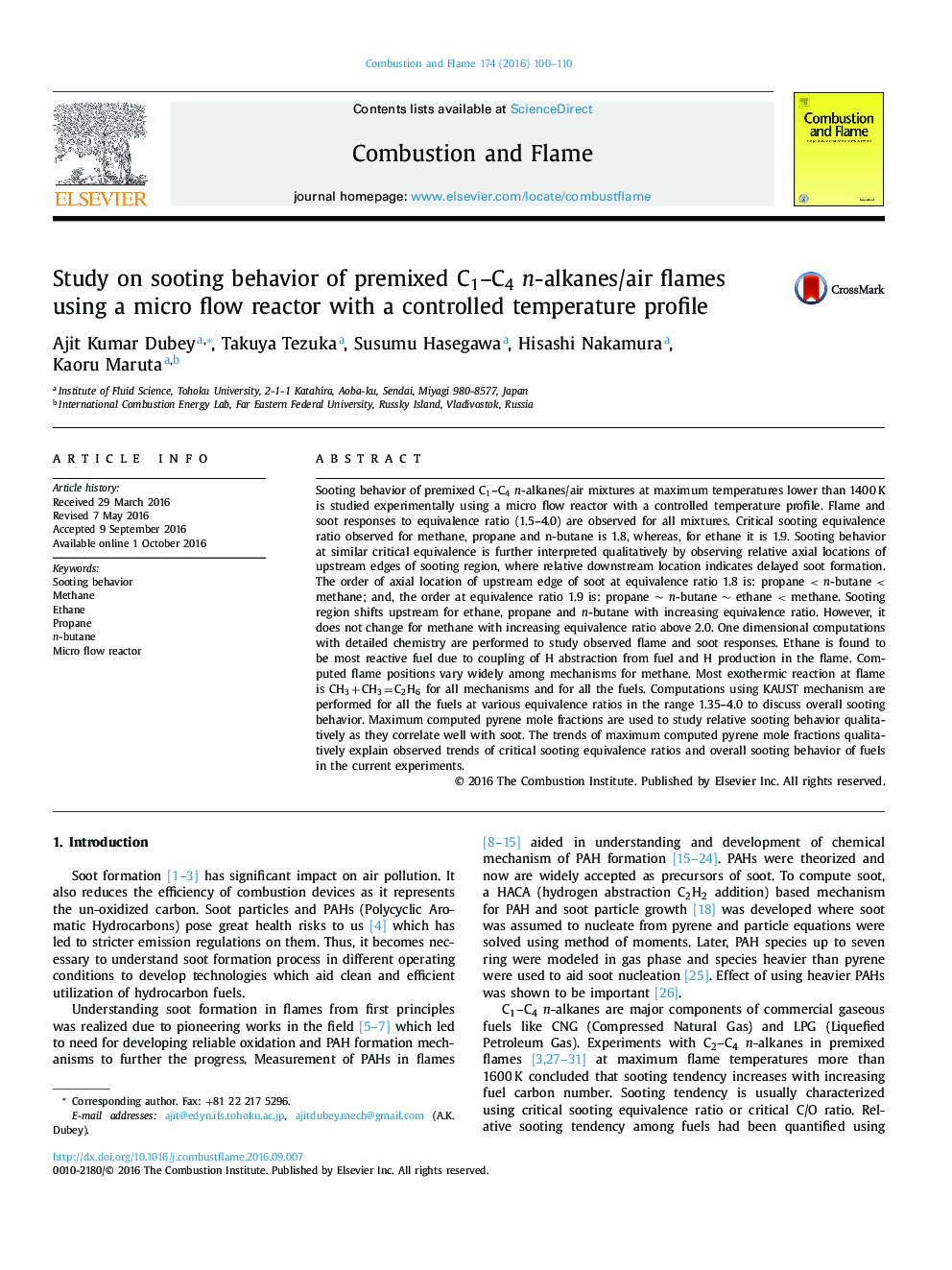 Study on sooting behavior of premixed C1-C4n-alkanes/air flames using a micro flow reactor with a controlled temperature profile
