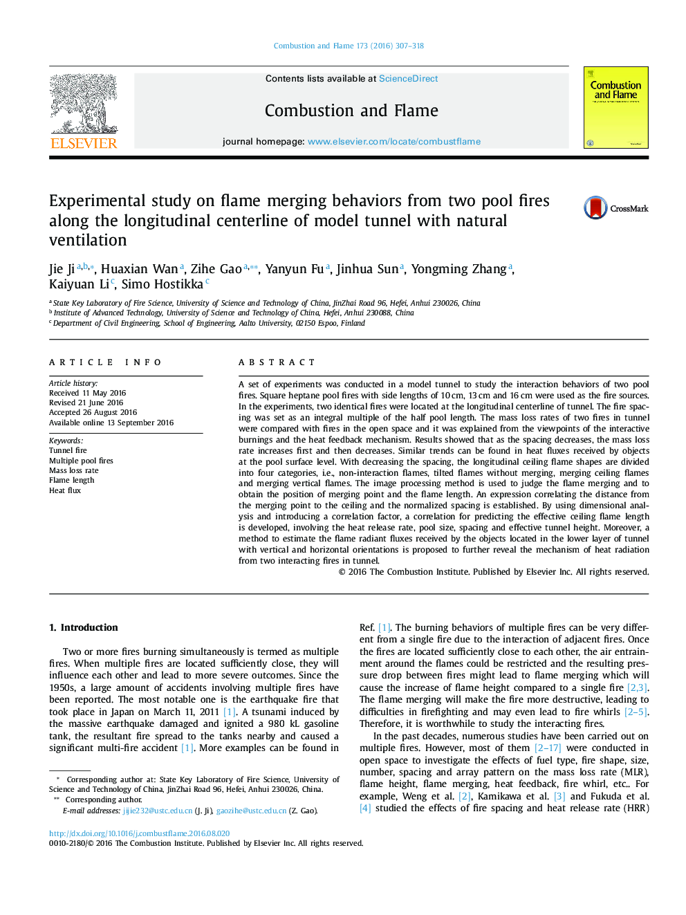 Experimental study on flame merging behaviors from two pool fires along the longitudinal centerline of model tunnel with natural ventilation