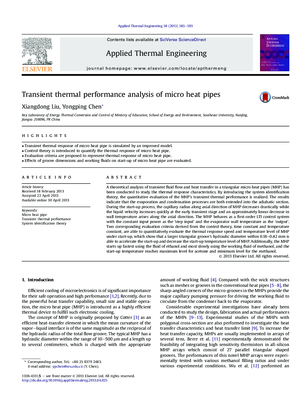 Transient thermal performance analysis of micro heat pipes