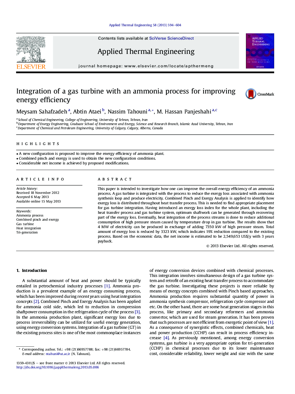 Integration of a gas turbine with an ammonia process for improving energy efficiency