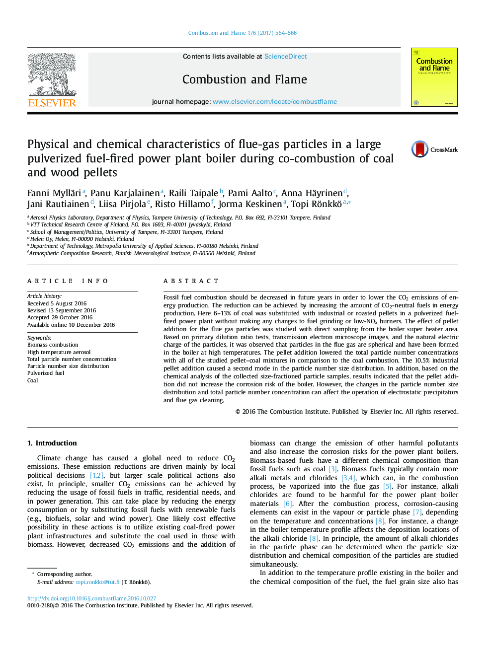 Physical and chemical characteristics of flue-gas particles in a large pulverized fuel-fired power plant boiler during co-combustion of coal and wood pellets