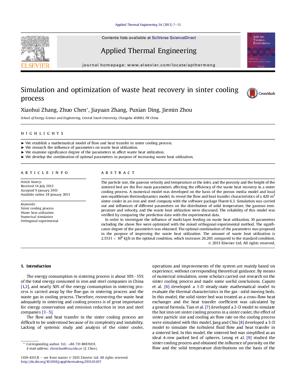 Simulation and optimization of waste heat recovery in sinter cooling process