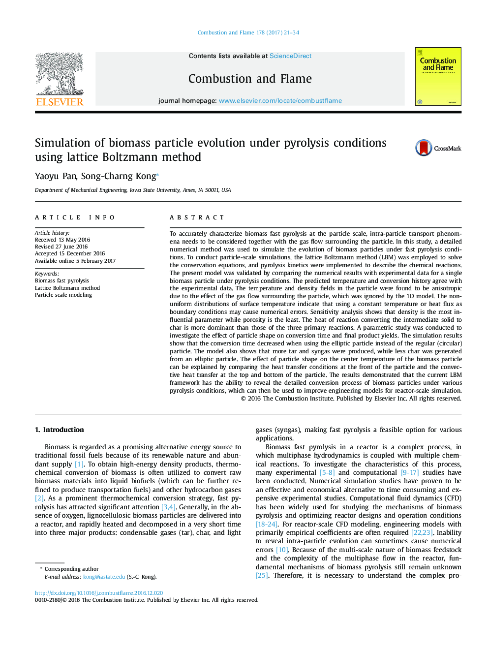 Simulation of biomass particle evolution under pyrolysis conditions using lattice Boltzmann method