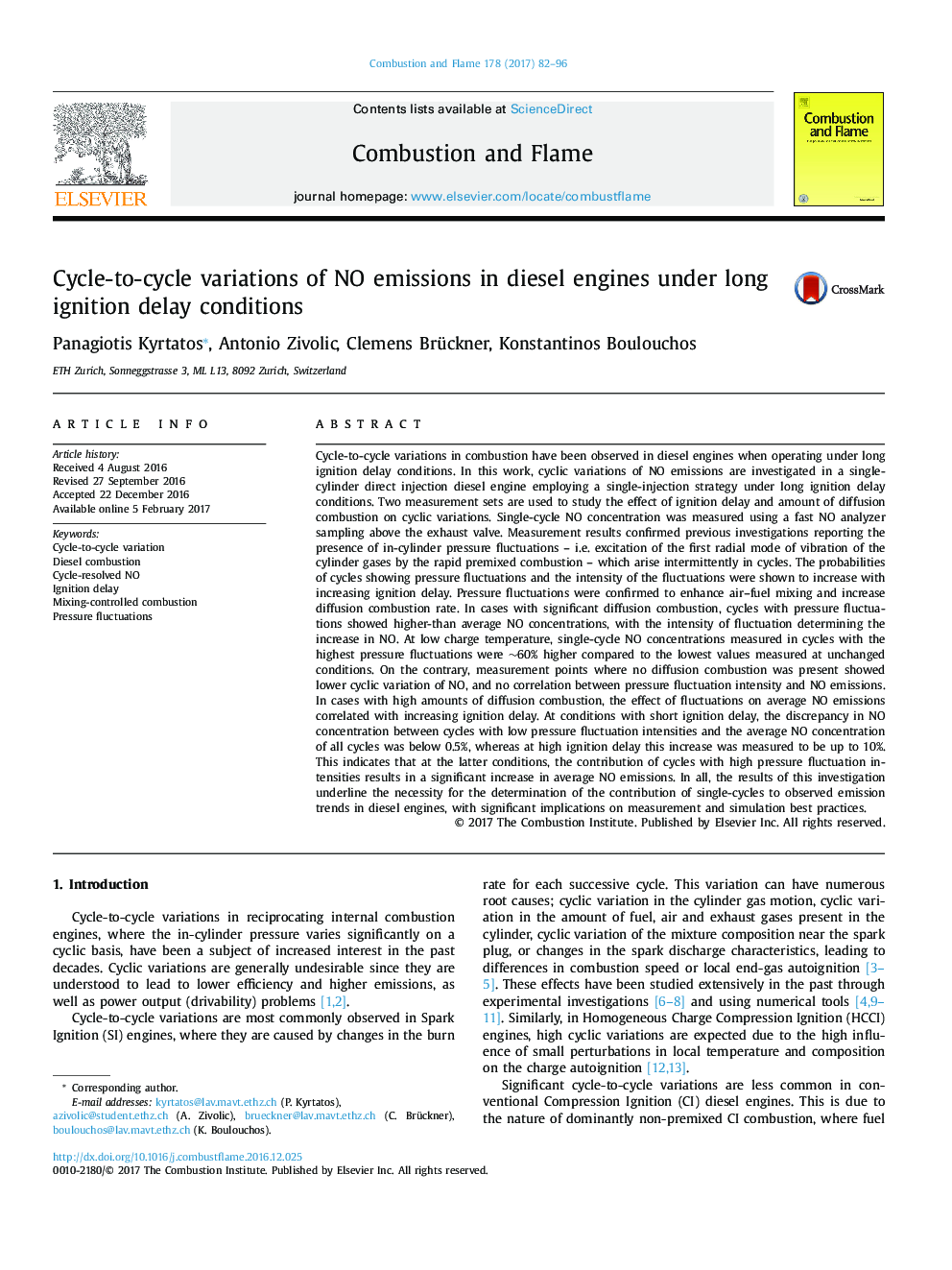 Cycle-to-cycle variations of NO emissions in diesel engines under long ignition delay conditions