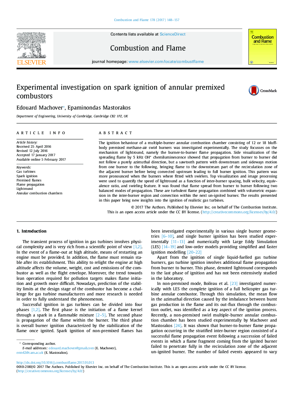 Experimental investigation on spark ignition of annular premixed combustors