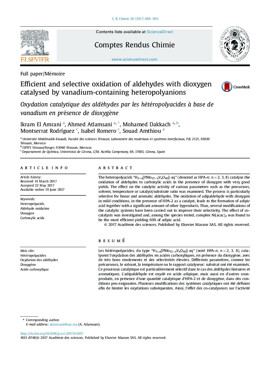 Efficient and selective oxidation of aldehydes with dioxygen catalysed by vanadium-containing heteropolyanions