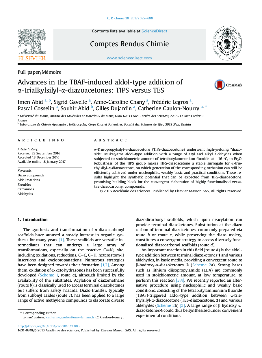 Advances in the TBAF-induced aldol-type addition of Î±-trialkylsilyl-Î±-diazoacetones: TIPS versus TES