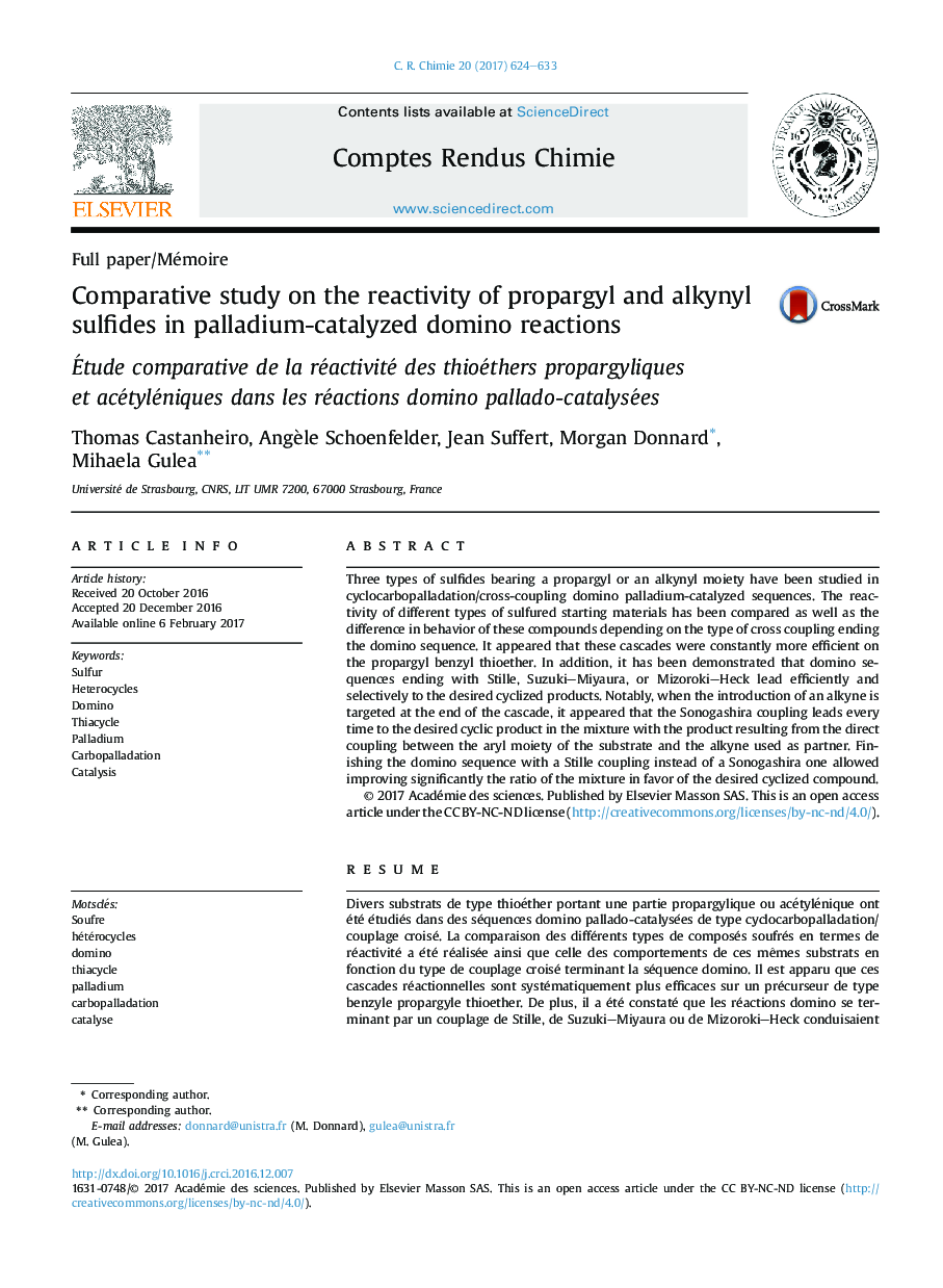 Comparative study on the reactivity of propargyl and alkynyl sulfides in palladium-catalyzed domino reactions