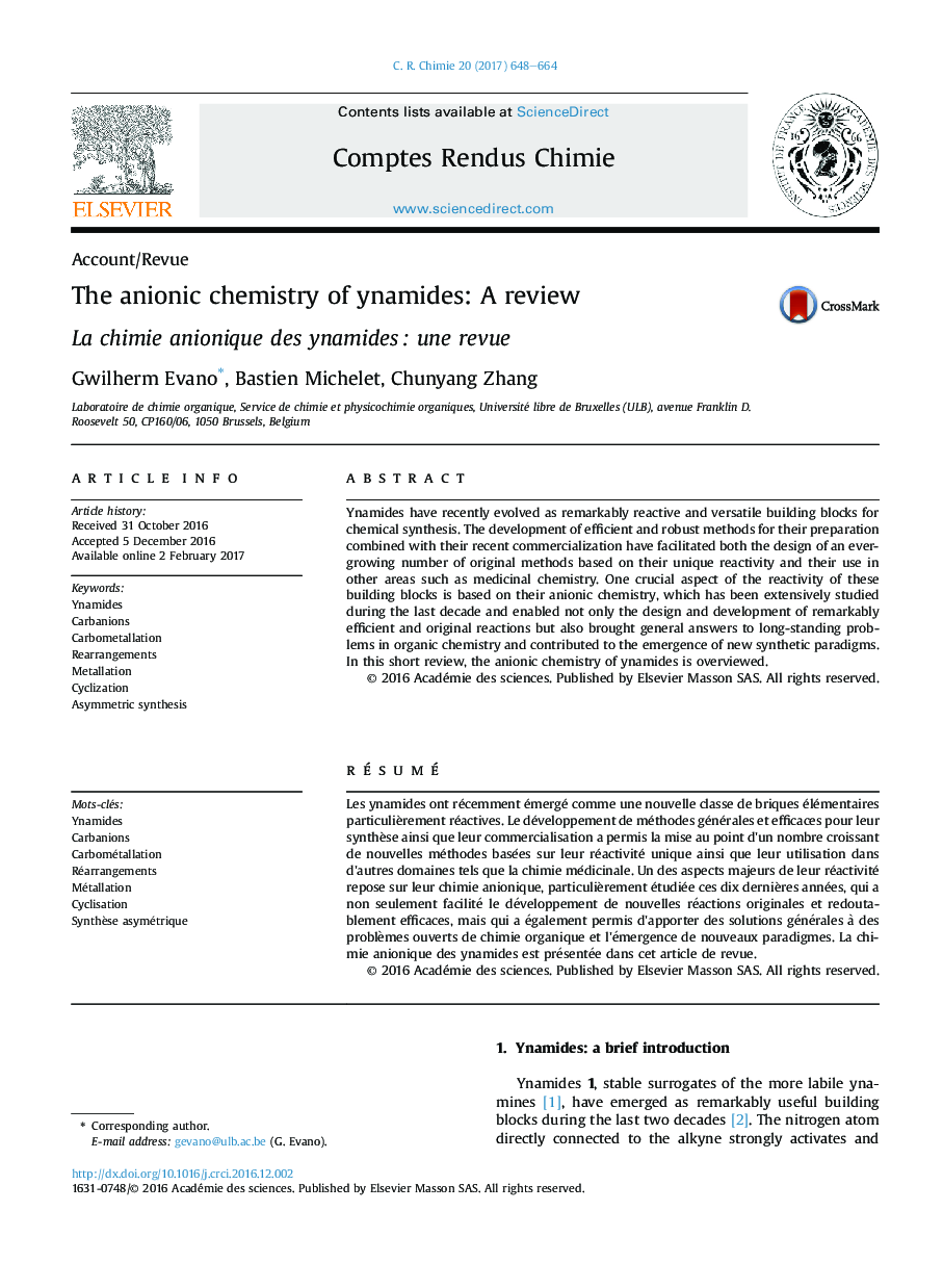 The anionic chemistry of ynamides: A review