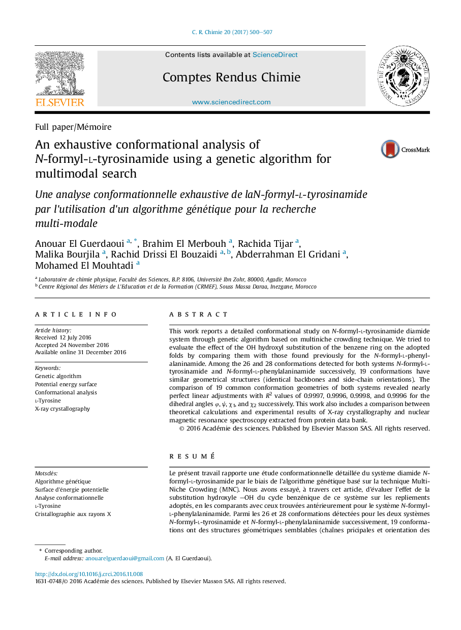 An exhaustive conformational analysis of N-formyl-l-tyrosinamide using a genetic algorithm for multimodal search