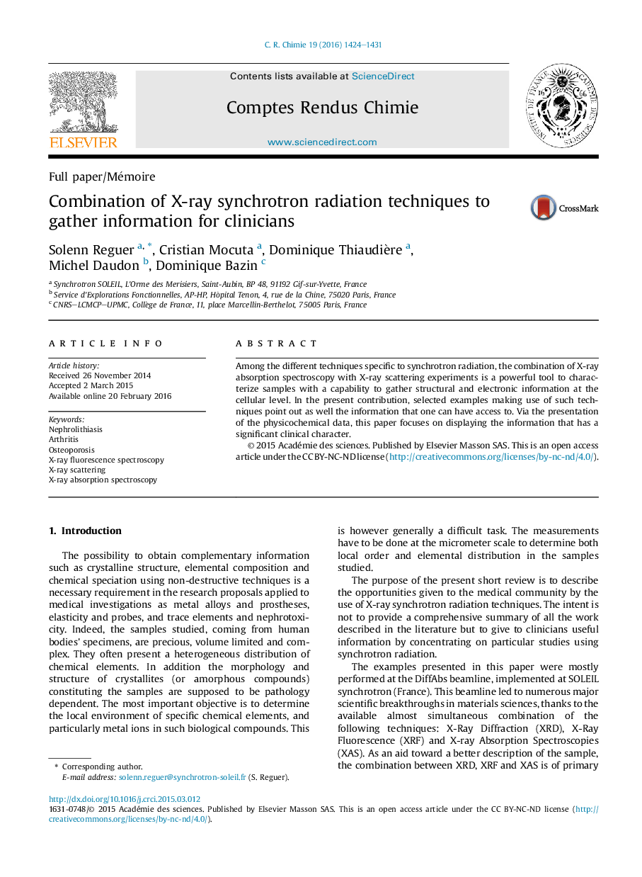 Combination of X-ray synchrotron radiation techniques to gather information for clinicians