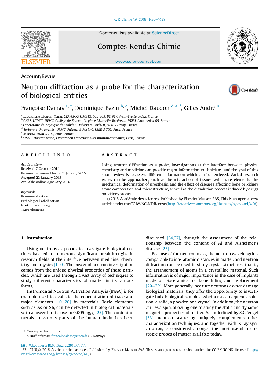 Neutron diffraction as a probe for the characterization of biological entities