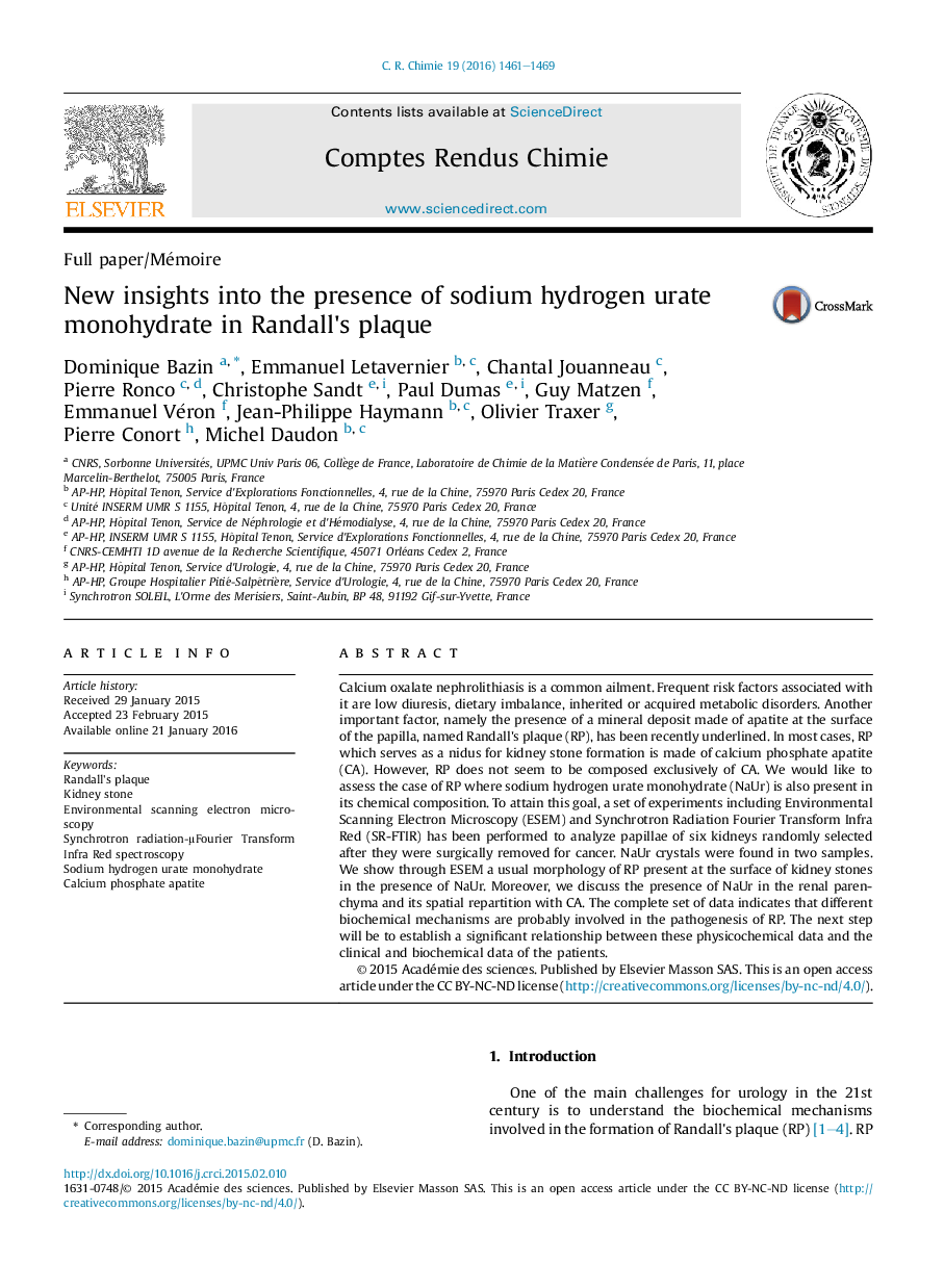 New insights into the presence of sodium hydrogen urate monohydrate in Randall's plaque