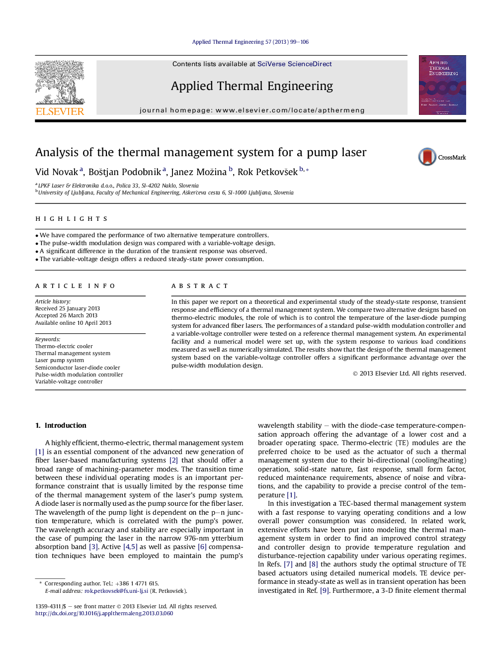 Analysis of the thermal management system for a pump laser