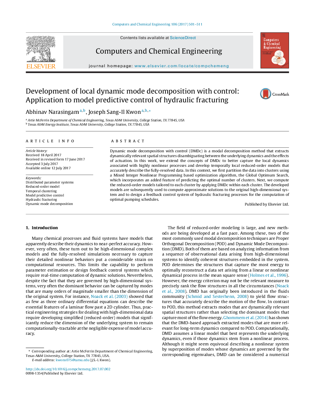 Development of local dynamic mode decomposition with control: Application to model predictive control of hydraulic fracturing