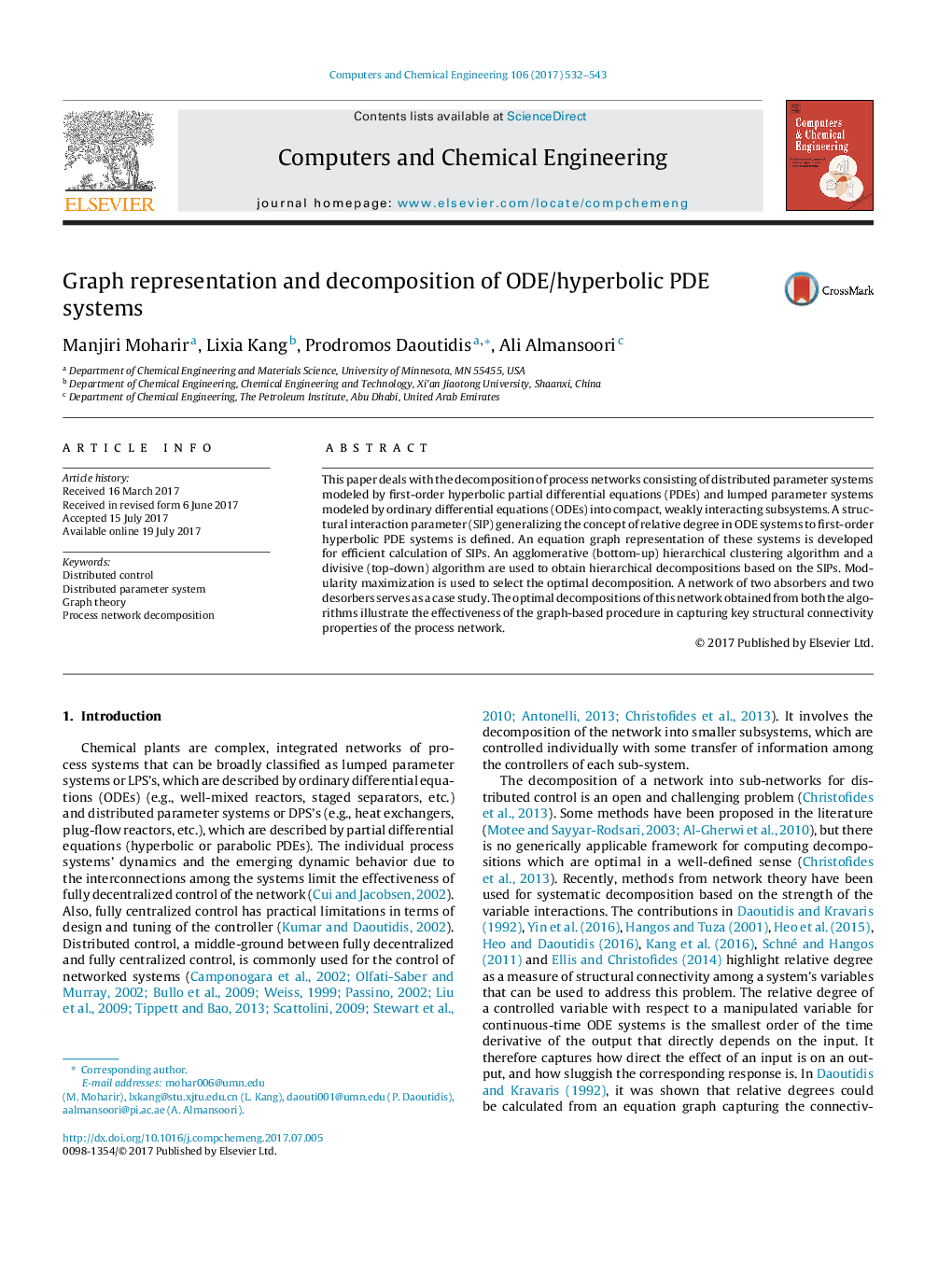 Graph representation and decomposition of ODE/hyperbolic PDE systems